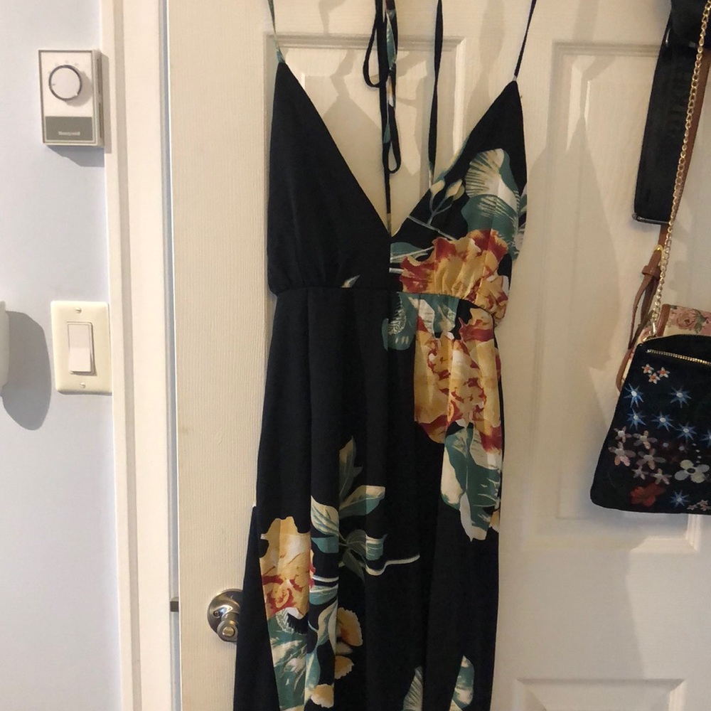 Zaful Black Flower Halter Maxi Dress